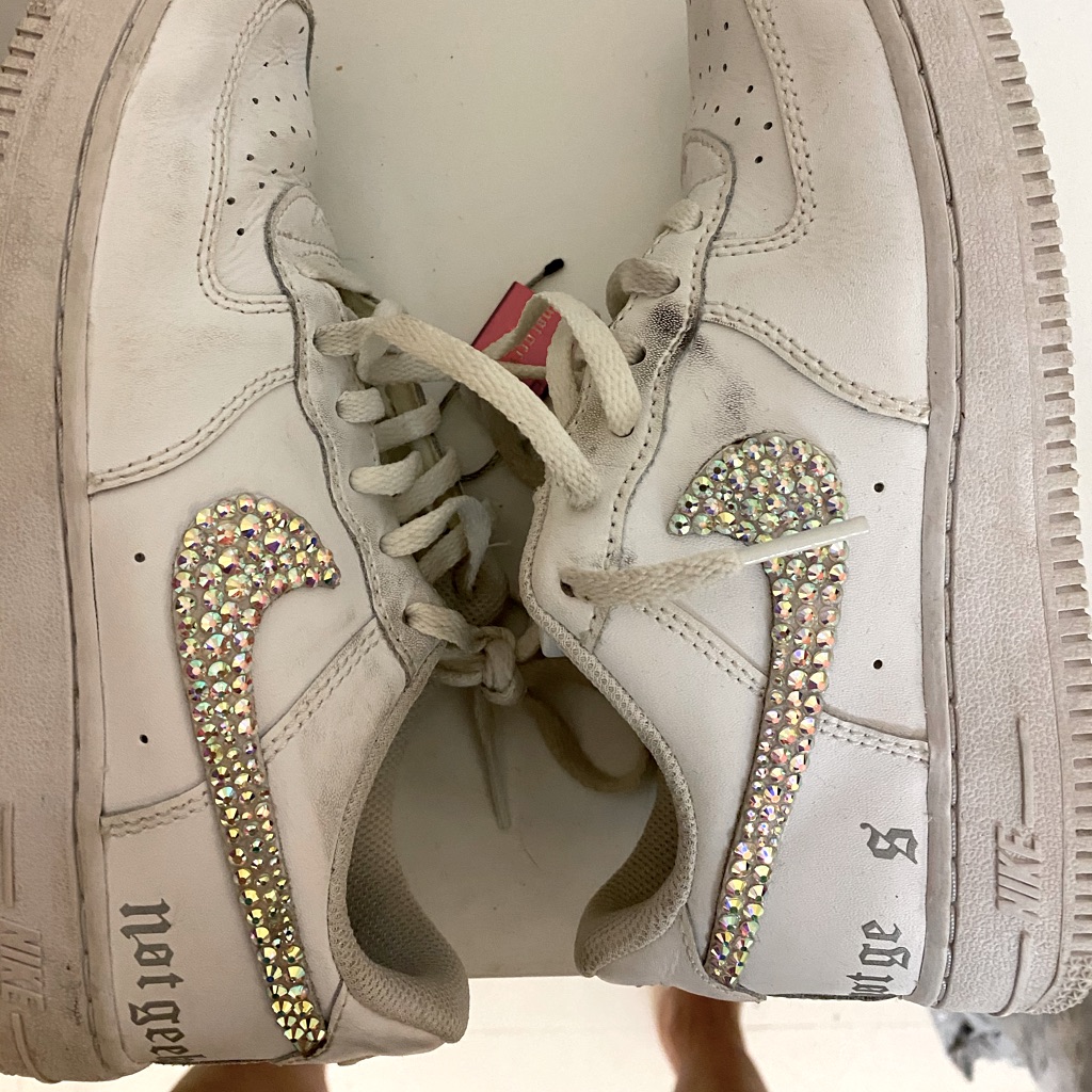 Nike Shoes | Custom Made Sparkly Nike Size 35eur 3y Nike | Color: Silver/White | Size: 35