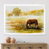 East Urban Home Horse Grazing on a Meadow - Painting on Canvas Metal in Yellow | 24 H x 32 W x 1.5 D in | Wayfair E658EF955F8447468970E0A6F14B22F1