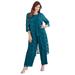 Plus Size Women's Three-Piece Lace Duster & Pant Suit by Roaman's in Deep Teal (Size 22 W) Duster, Tank, Formal Evening Wide Leg Trousers