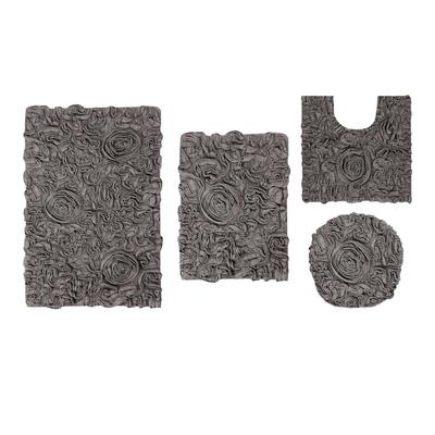 Bell Flower 4 Piece Set Bath Rug Collection by Home Weavers Inc in Grey