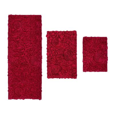 Bell Flower 3 Piece Bath Rug Collection by Home Weavers Inc in Red