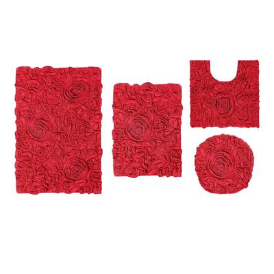 Bell Flower 4 Piece Set Bath Rug Collection by Home Weavers Inc in Red