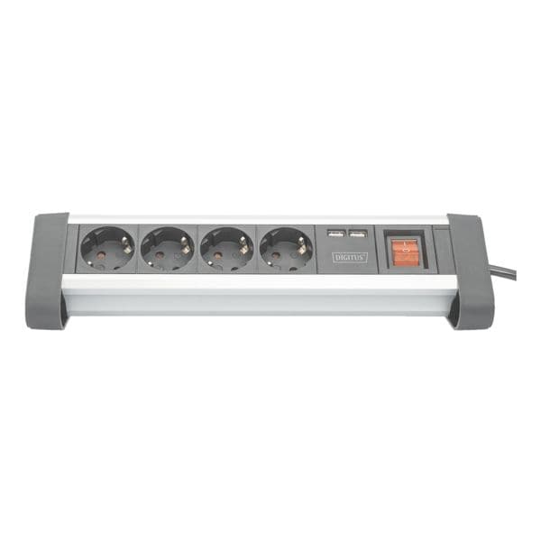 Digitus 4-fach-Steckdosenleiste mit Aluminumgehäuse »DA-70614« inkl. USB-Anschlüssen grau, 35x5x6 cm Image