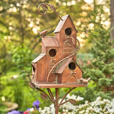 Four Home Bungalow Copper Birdhouse Stake - 13.25" L x 7" W x 73.75" H