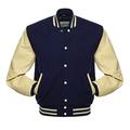 VARSITY JACKET - Classical Original Design – Genuine Wool Body - 100% Real Cowhide Leather Sleeves Letterman Baseball Bomber American USA Vintage Fashion Sports Style Coat (4XL, Navy Blue & Cream)