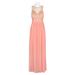 Adrianna Papell Scoop Neck Sleeveless Illusion Embellished Bodice Ruched Mesh Dress-CORAL NUDE