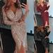 Plus Size Women Sequin V Neck Wrap Christmas Dress Bodycon Evening Party Dress