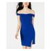SEQUIN HEARTS Womens Blue Short Sleeve Off Shoulder Mini Sheath Party Dress Size 15