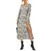 Celmia Women Daily Square Collar High Slit Plant Print Tea Party Dress