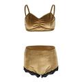 GuliriFei Women's 2 Pieces Velvet Bra & High Waist Lace Panties Lingerie Set