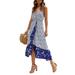 Hawaiian Holiday Bohemian Flora Dresses For Women Floral Print Long Maxi Boho Dress Sleeveless Evening Party Beach Sundress Ladies Vintage Ruffled Irregular Split Hem Dress