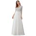Ever-Pretty Women's Long Sleeve Deep V-Neck Chiffon A-line Summer Party Gowns 00751 White US20
