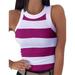 Winnereco Women Tops Stripe Print Sleeveless O Neck Off Shoulder Vests (Green 2XL)