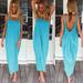 Boho Women Dress Plunge Backless Round Neck Sleeveless Long Maxi Gown Casual Beach Holiday Sundress