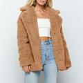 Tomshoo Women Faux Fur Coat Jacket Warm Fleece Long Sleeves Notched Lapel Collar Solid Vintage Furry Casual Long Overcoat Outwear