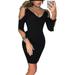 Women Sexy Cold Shoulder Bodycon Dress Plus Size 5XL Plain V Neck Short Sleeve Party Mini Dress Tunic Sheath Dresses