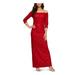 ALEX EVENINGS Womens Red Zippered Sequined Floral 3/4 Sleeve Off Shoulder Full-Length Sheath Formal Dress Size 10P