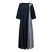 Tuscom Women Casual Patchwork 3/4 Sleeves O-Neck High Low Hem Plus Size Dress