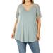 Womens & Plus Soft Rayon Lace Short Sleeve V-Neck Round Hem Casual Tee Shirt Top (LT GREEN, 1X)