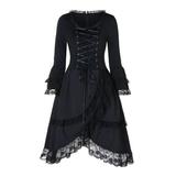 Women's Halloween Costume Evening Party Lace Up Witch Gothic Cosplay Fancy Dress