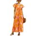 UKAP Women Holiday Beach Summer Dress Bardot Button Waistband Floral Printed Boho Long Dresses S-XXL Orange XXL(US 14-16)