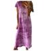 Follure Fashion Women Casual Tie-dye Print V-Neck Short Sleeves Hem Split Long Dress,summer dresses for women