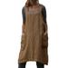 Sexy Dance Sleeveless Solid Color Tunic Dress for Lady Square Neck Pinafore Overall Dress Womens Irregular Hem Kaftan Khaki M(US 6-8)