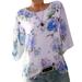 Bseka Women Plue Size Casual Loose Floral Print Short Sleeve Slash Neck Pullover Tops Shirt Blouse
