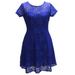 Women's Vintage Floral Lace Scoop Neck Short Sleeve Cocktail Formal Swing Bridesmaid Party Dress, Blue, XL