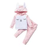 Listenwind Newborn Girl 3D Bunny Ear Hooded Long Love Heart Print Pants Easter Day Valentine's Outfit