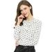 Allegra K Junior's Ruffle Neck Long Sleeve Vintage Heart Polka Dots Blouse Tops White Black S