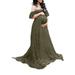 Avamo Women Maternity Maxi Dress Off Shoulder Short Sleeve Empire Waist One Piece Baby Shower Pregnancy Photography Navy Green XL(US 12-14)