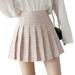 Skirt Korean College Style Plaid High Waist Pleated Skirt A Line Skirt Fairy Powder 2XL