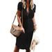 US Women Casual Short Sleeve Button Down Loose Long Party Shirt Dress Plus Size