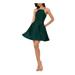 BETSY & ADAM Womens Green Solid Sleeveless Halter Short Fit + Flare Evening Dress Size 6
