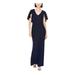 JESSICA HOWARD Womens Blue Glitter Zippered Short Sleeve V Neck Maxi Sheath Formal Dress Size 8