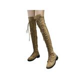 LUXUR Women Boots Lace Up Over Knee Long Boots Fashion Boots Heels Autumn Quality Suede Comfort Heels