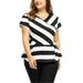 Agnes Orinda Women's Plus Size V Neck Inverted Striped Peplum Tops