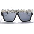 San Maries Women's Oversized Black Square Luxury Diamond Sunglasses