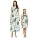 Mother & Daughter Matching Hawaii Luau Maxi Dress Girl Round Neck Ruffle in Wispy Cereus Black