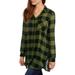 Juniors' Plaid Tunic Button-Down Top with Pocket Embellishment