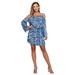 Women's Sling Print Fashion Long Sleeve Tie-Dye Off Shoulder Dress OLRIK LQ6693