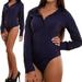 Winnereco Women V-Neck Long Sleeve Blouse Jumpsuit Button Bodysuit (Navy Blue 2XL)