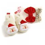 Velocity Baby First Walk Shoes Girl Boy Soft Anti-slip Shoes Christmas Deer Santa Claus Cute Baby Shoes+2 Headbandsâ€‹ Or 2 Socks Suit