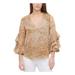 CALVIN KLEIN Womens Beige Floral Bell Sleeve V Neck Hi-Lo Top Size XS