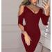 Women's Sexy V Neck Dress Cocktail Mini Dress Ladies Party Pencil Short Dresses Solid Polyester Sheath Dress