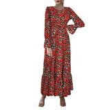 Sexy Dance Long Sleeve Pleated Empire Waist Dress Polka Dot Maxi Dress For Women Summer Boho Vintage Swing Dress Ruffle Hem Tunic Dress