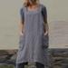 Women Cotton Linen Pinafore Square Cross Apron Garden Work Pinafore Dress