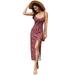 Selfieee Womenâ€™s Summer Sleeveless Floral Print Dresses Spaghetti Strap Bodycon Split dress 11009 Burgundy US04