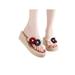 UKAP Womens Wedge Rose Flower Flip Flop Solid Color Slippers Casual Linen Shoe Sandals